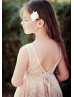 Pink Lace Knee Length V Back Flower Girl Dress
